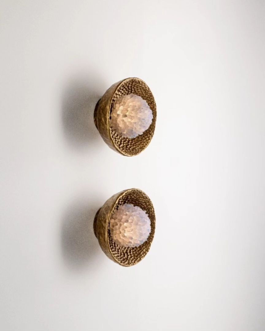 Par of White quartz and ceramic Candela Wall Lamp with custom finishes