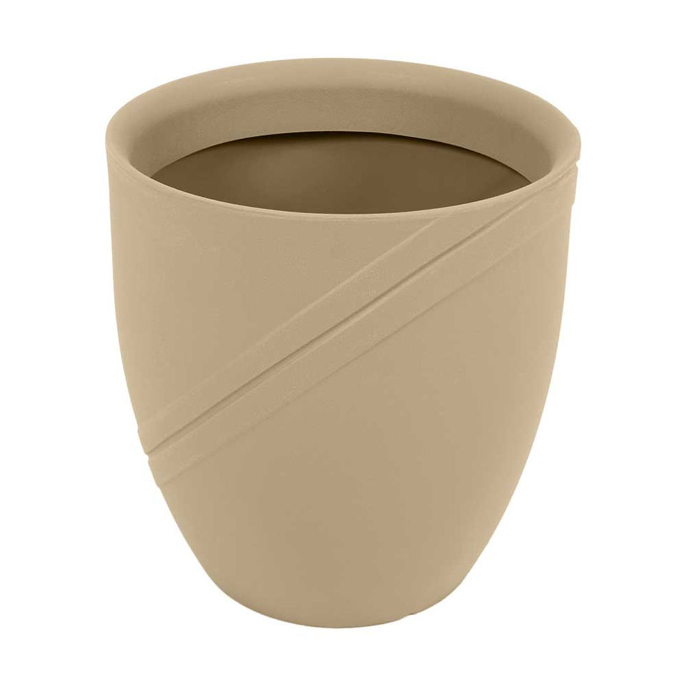 Miniatura: Maceta de polietileno de alta densidad hecho en Brasil. Modelo Rio de Janeiro color Beige efecto Piedra en fondo blanco.