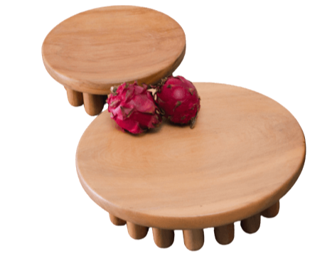 Thumbnail: Par of Natural Peroba Wood Round Centerpiece "Benta" with fruits