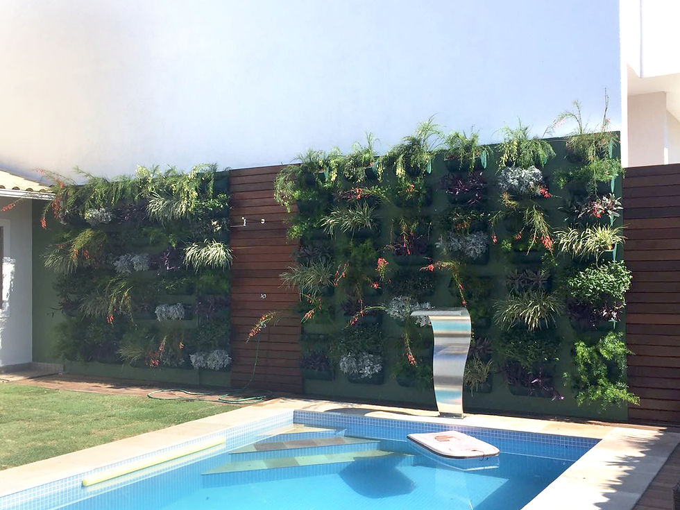 Espacio de relajación con un jardín vertical de pared de Verdy, lleno de plantas vivas que crean un ambiente sereno y natural