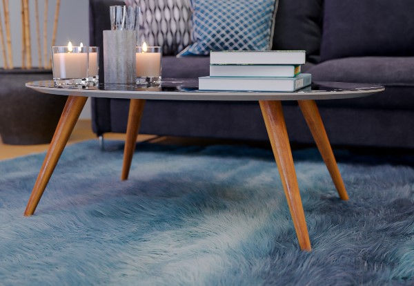 الصورة المصغرة: Oval Center table Marble Effect, feets of solid wood