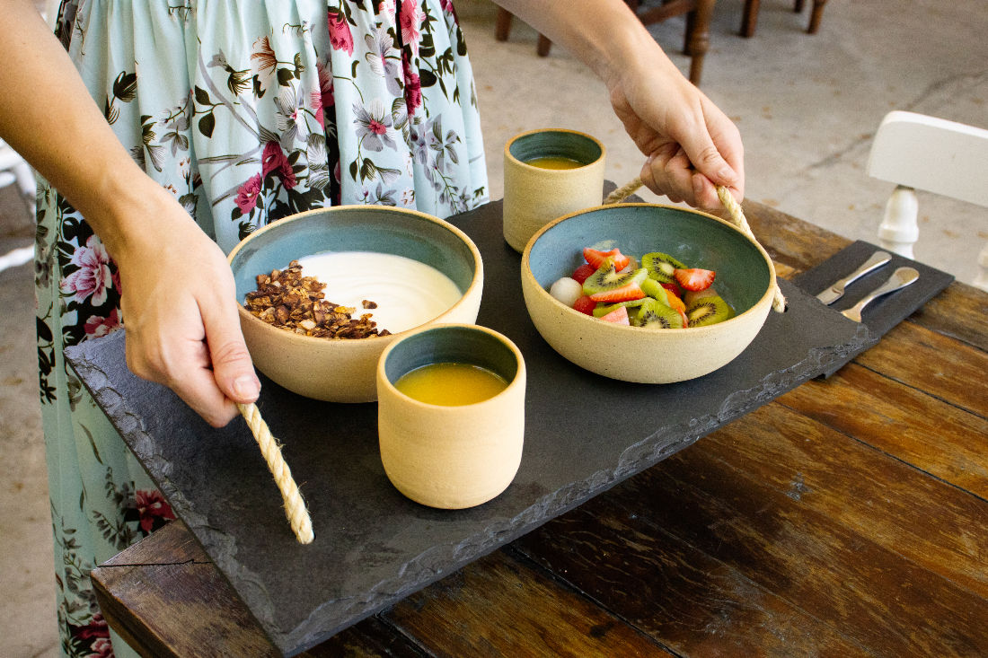 Natural Slate Serving Tray Rustic handles.