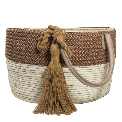 Natural Carnauba Handmade Basket with white background.