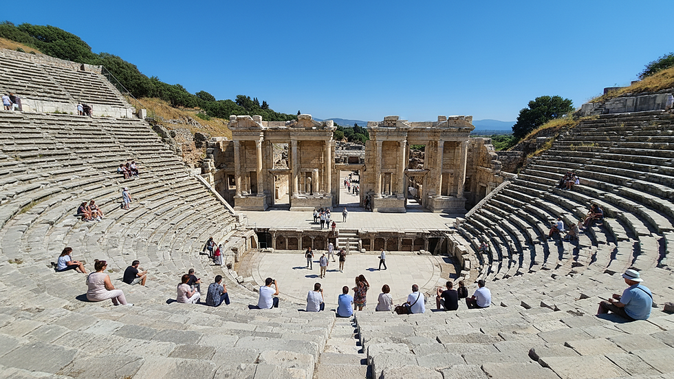 Eye-level view of ancient amphitheater in Ephesus