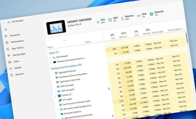 tela de computador com gerenciador de tarefas apresentando defeito