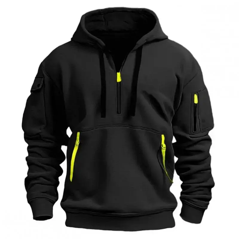 Thumbnail: Autumn Winter Men's Hooded Hoodies Solid Long Sleeve Multi-Pocket Zipper