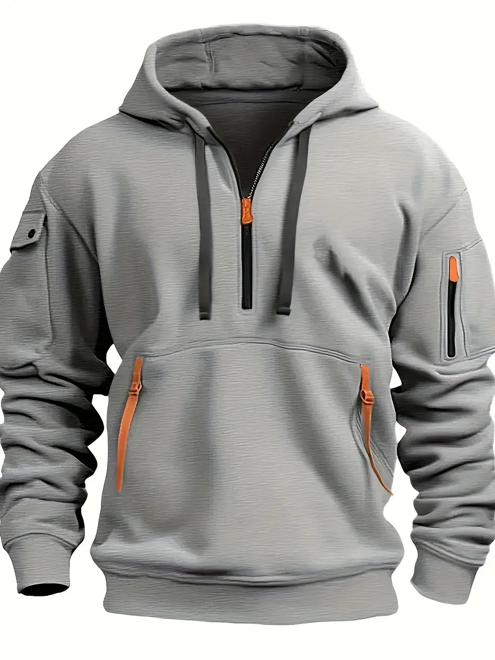 Thumbnail: Autumn Winter Men's Hooded Hoodies Solid Long Sleeve Multi-Pocket Zipper