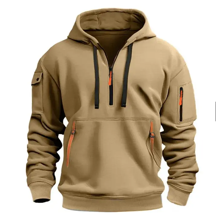 Thumbnail: Autumn Winter Men's Hooded Hoodies Solid Long Sleeve Multi-Pocket Zipper