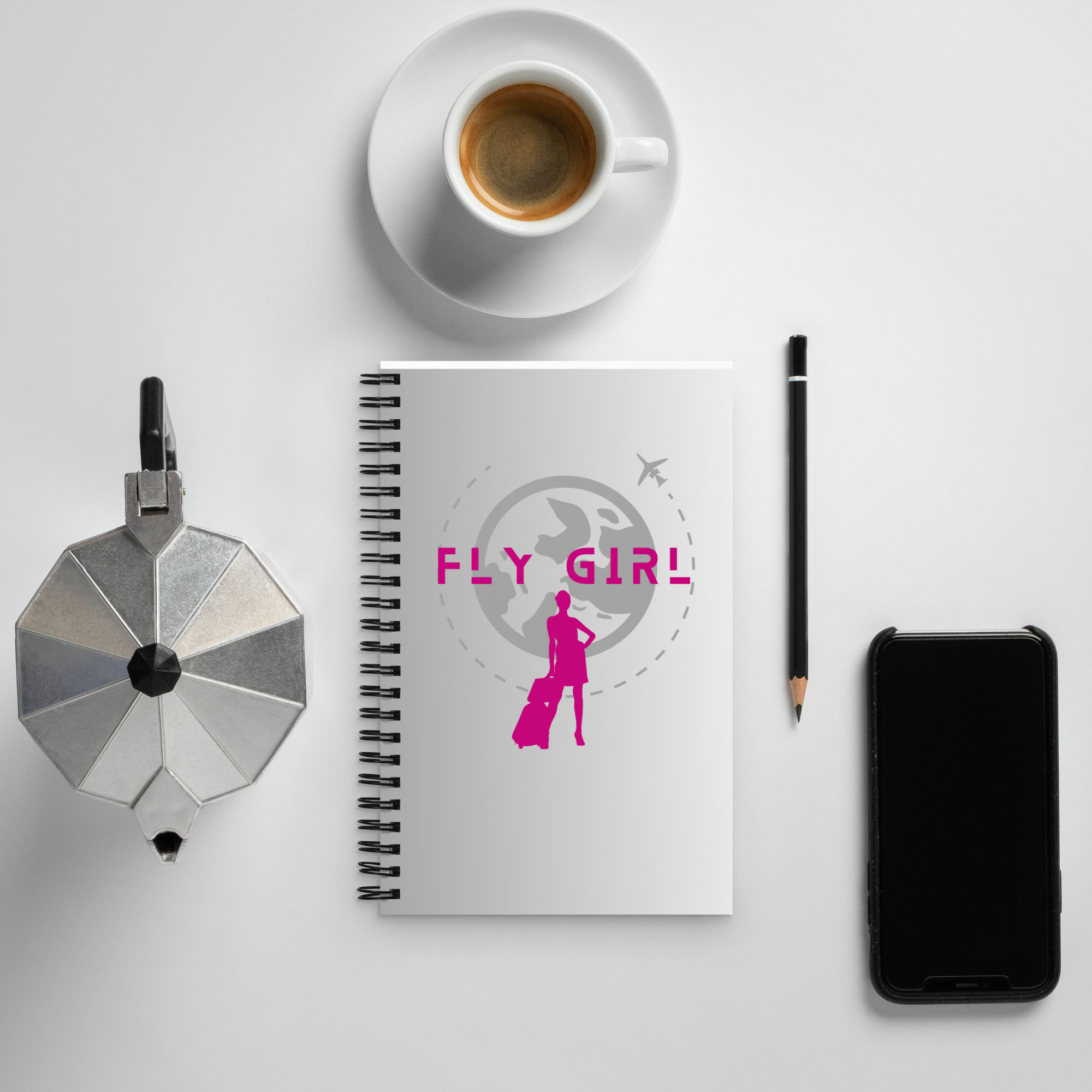 Fly Girl - Pink & Gray - Spiral notebook