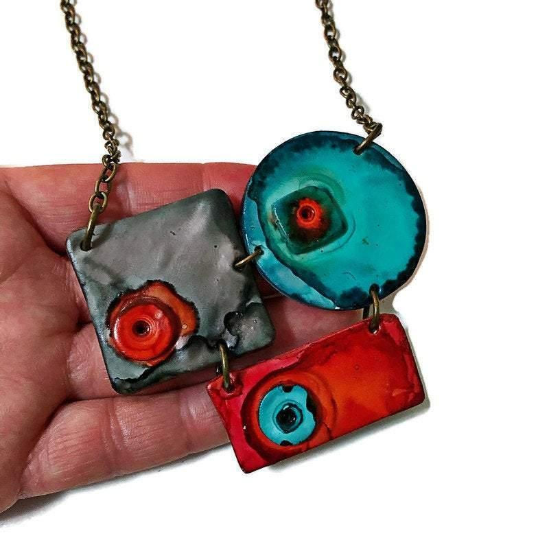 Thumbnail: Modern Sculptural Necklace Handmade from Clay & Painted