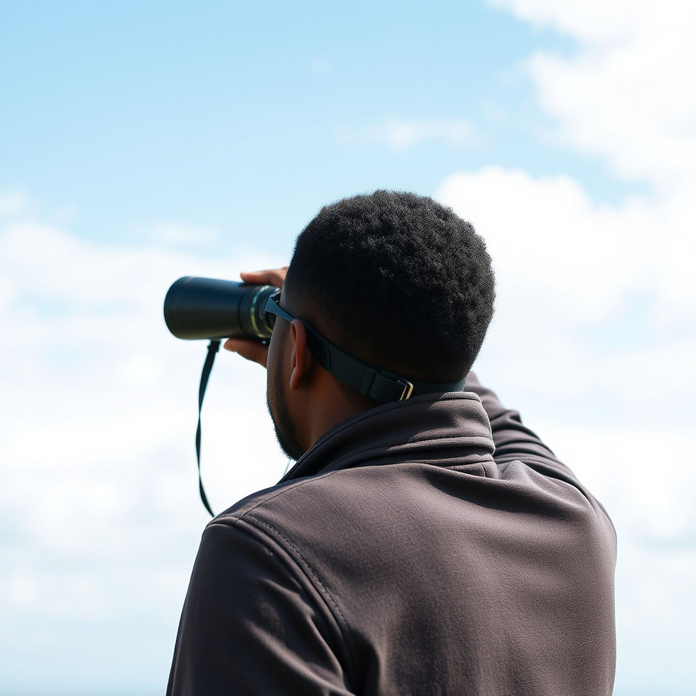 African american man using a binoculars, with a view from behind.jpg