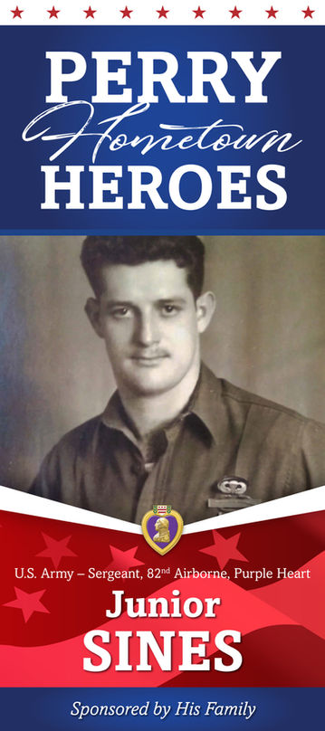 Vintage portrait of a man with text HOMETOWN HEROES and the Purple Heart.