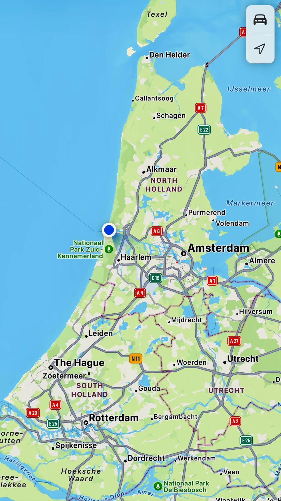 Map of North and South Holland showing Amsterdam and Rotterdam.