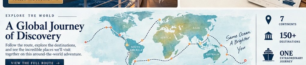 Illustrated global journey route map across seven continents