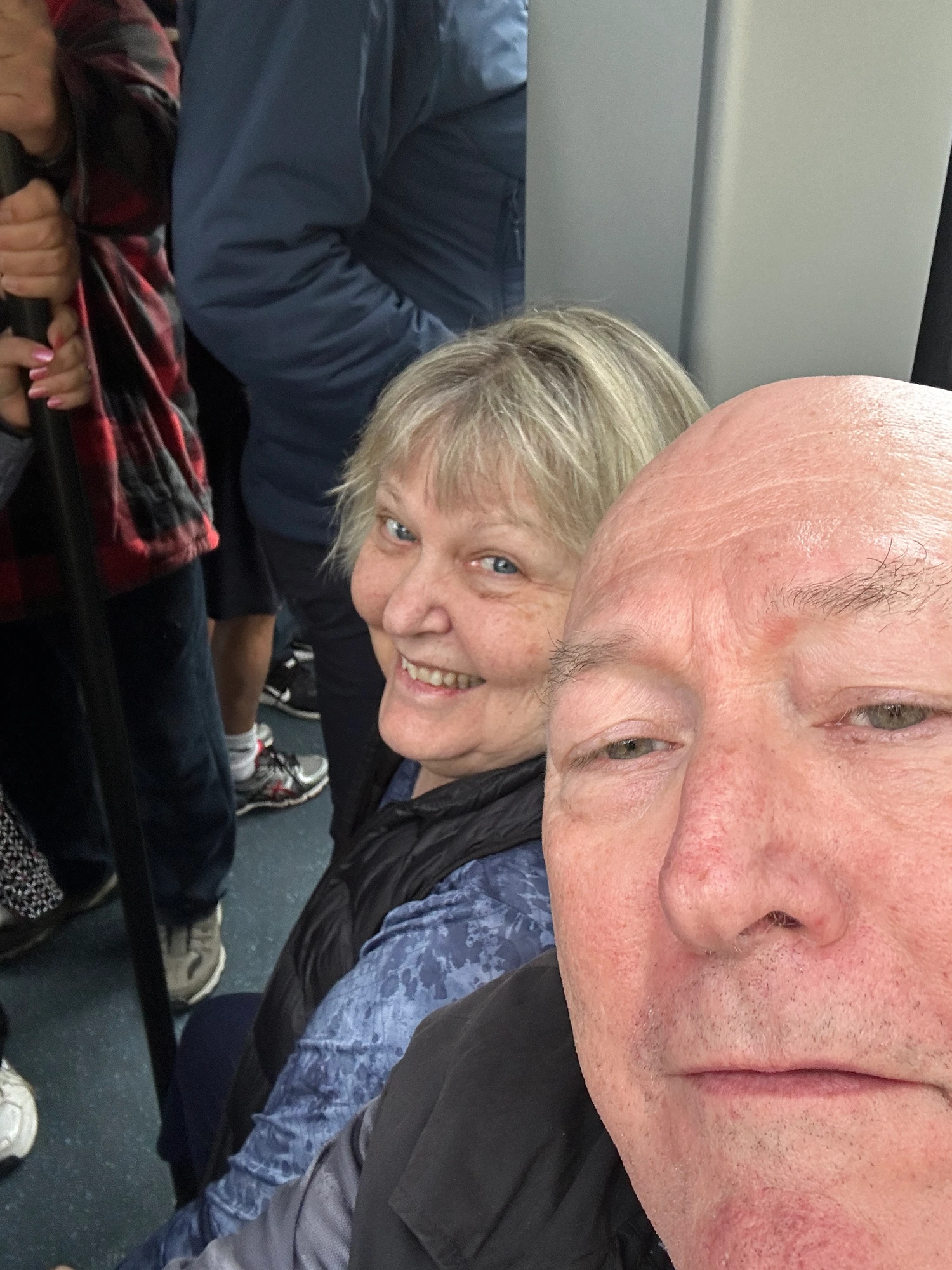 Couple traveling on public transport in Stockholm, August 2024