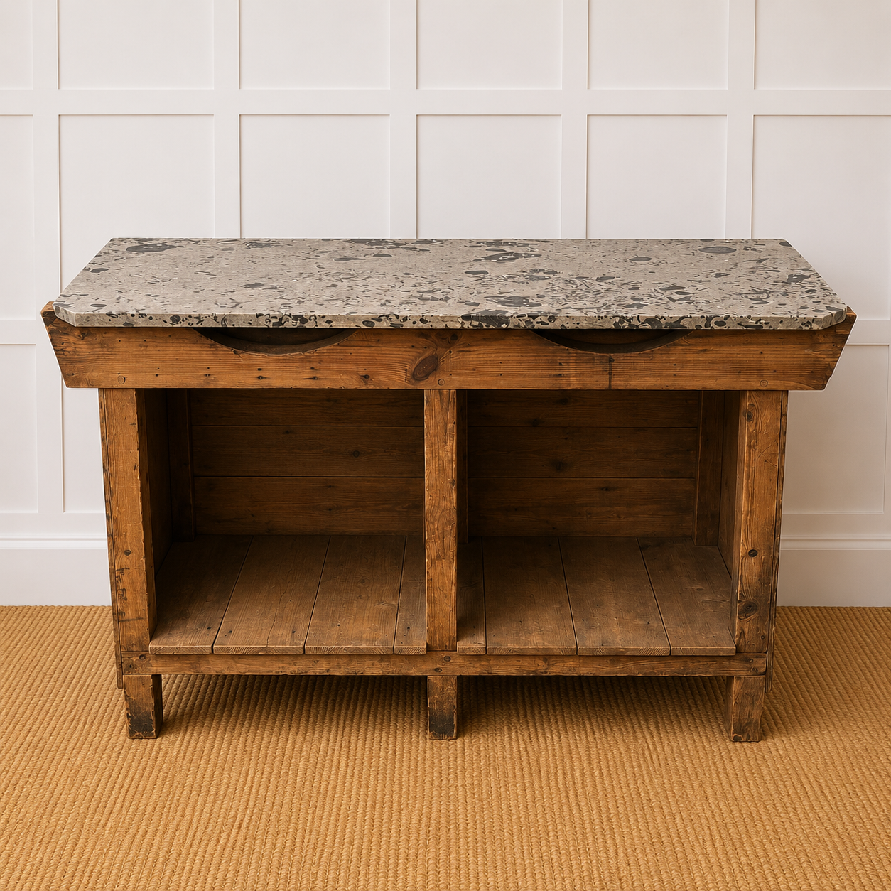 French Provincial Butcher's Block with Fossilised Limestone Top