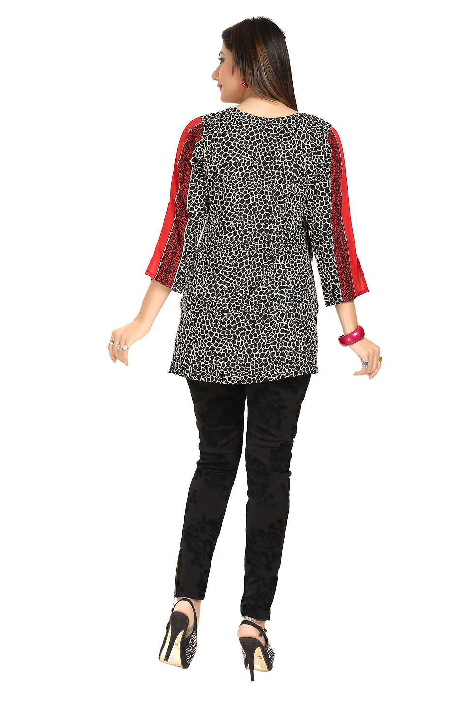 Thumbnail: Animal Print Tunic Top in Red & Black