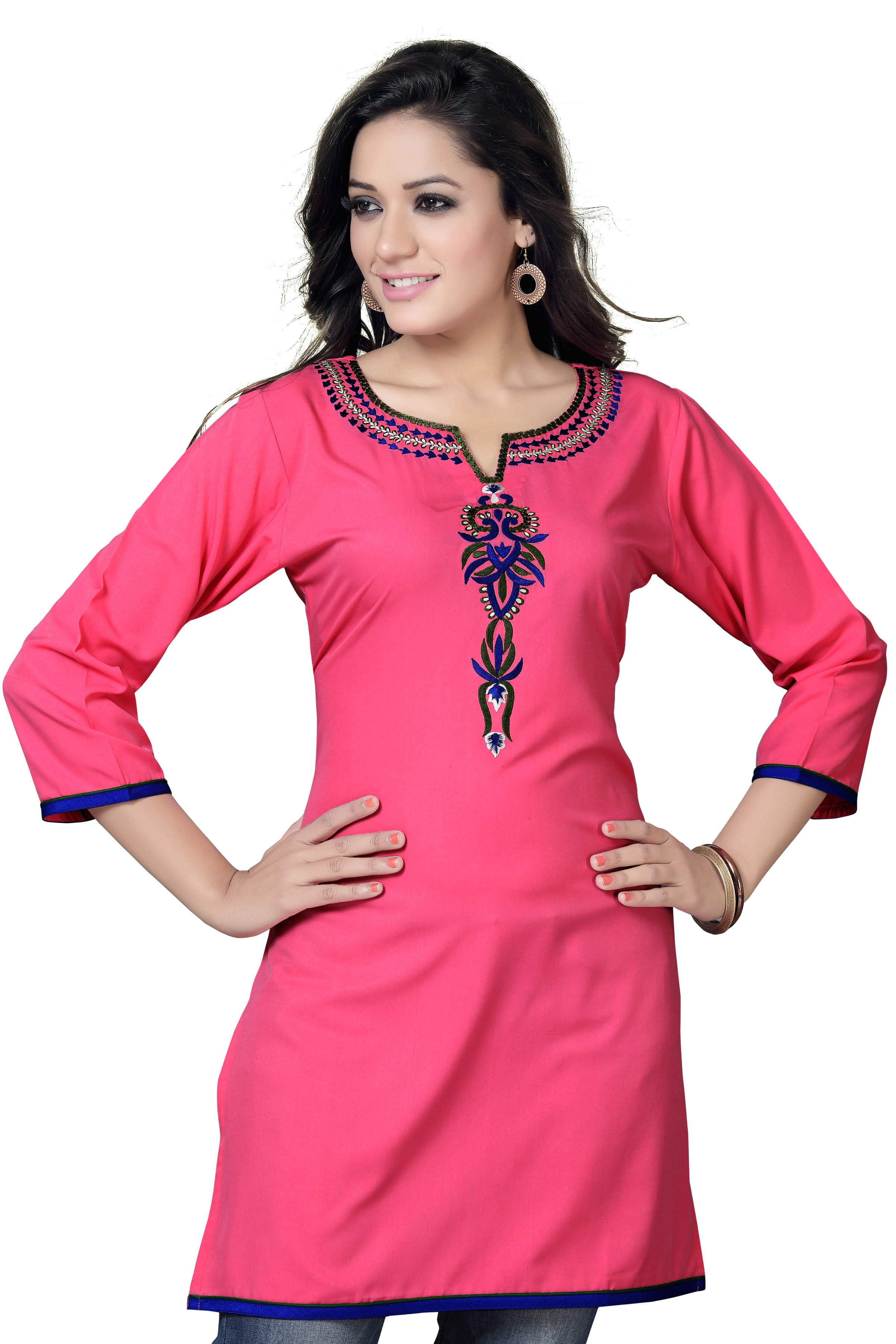 Embroidered Kurti in Hot Pink