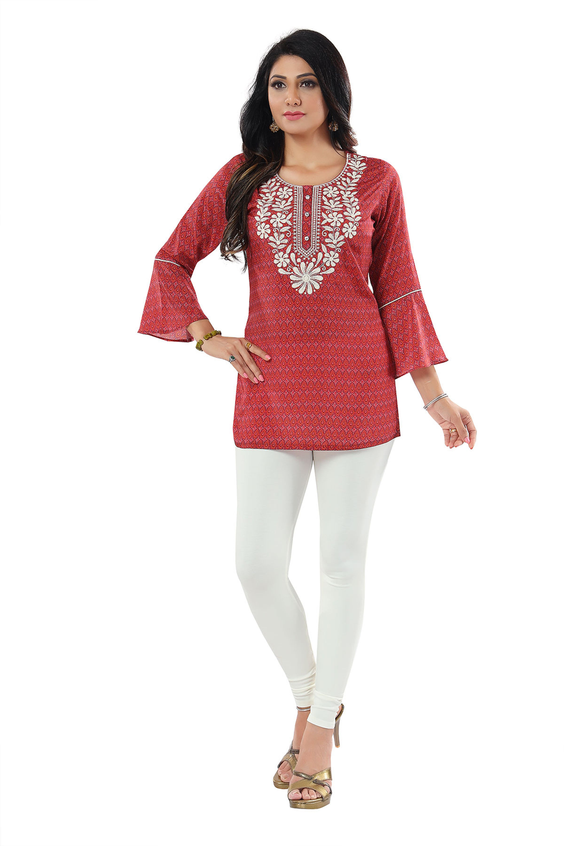 Women's Chikankari Silk Kurti in Red