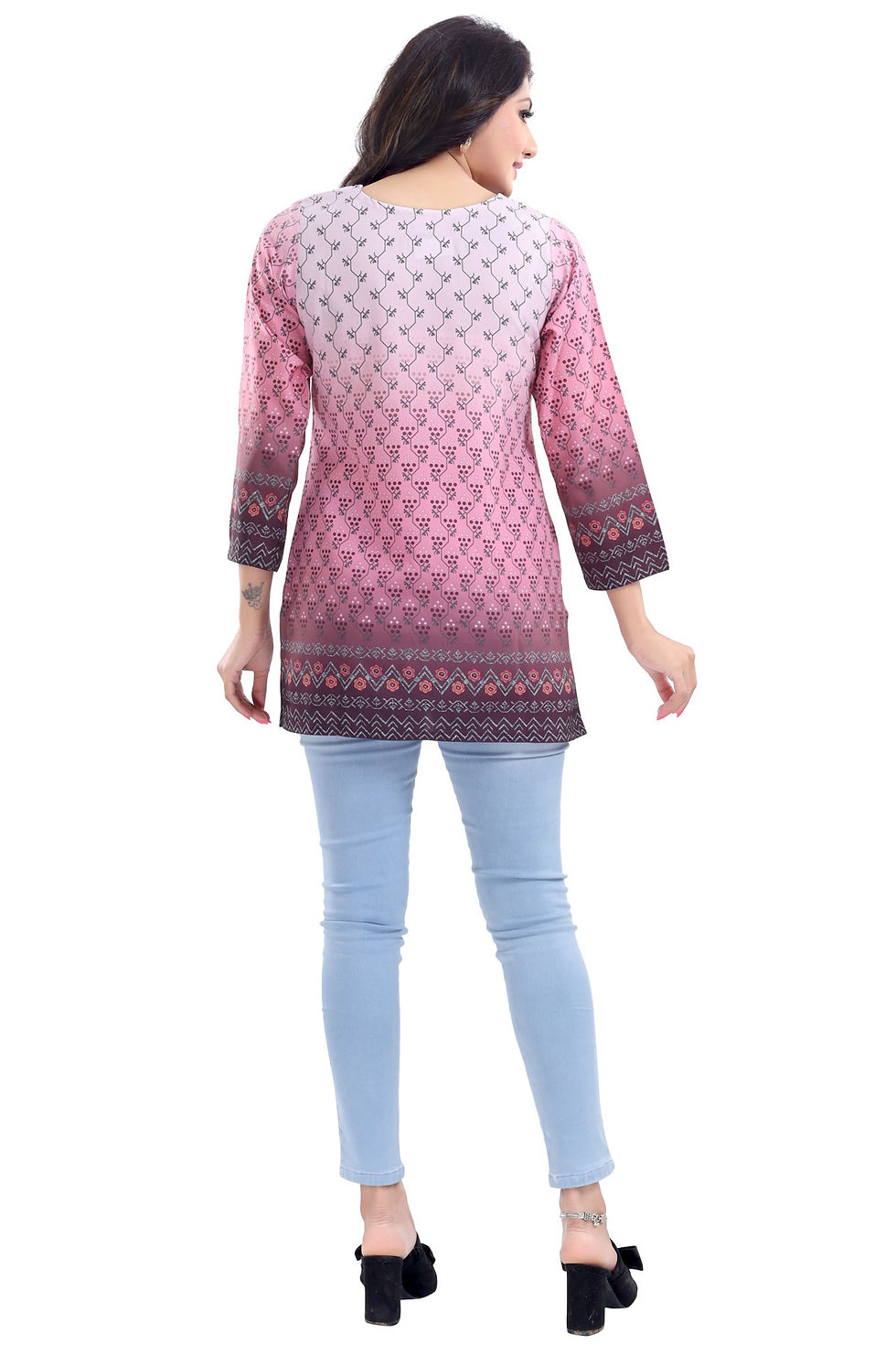 Thumbnail: Dual Tone Floral Print Women's Tunic Top in Light Pink & Magenta