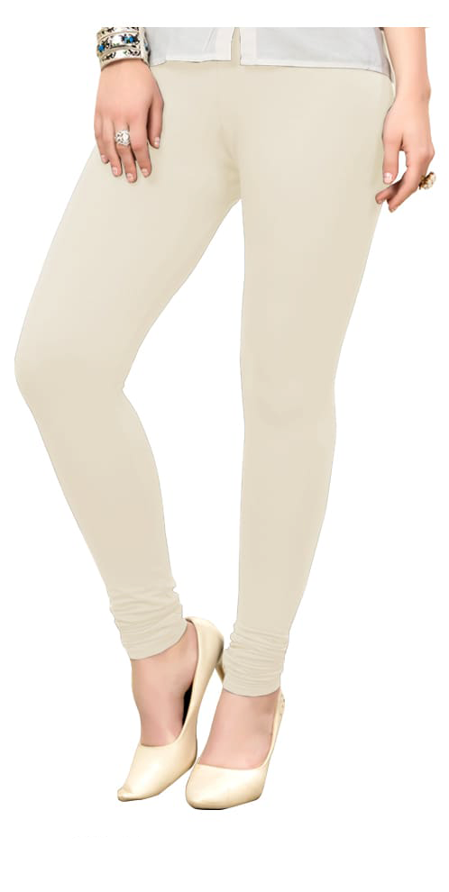 Cotton Spandex Churidaar Leggings - Cream