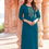 Thumbnail: Teal Green Embroidered Kurti With Bottom In Viscose