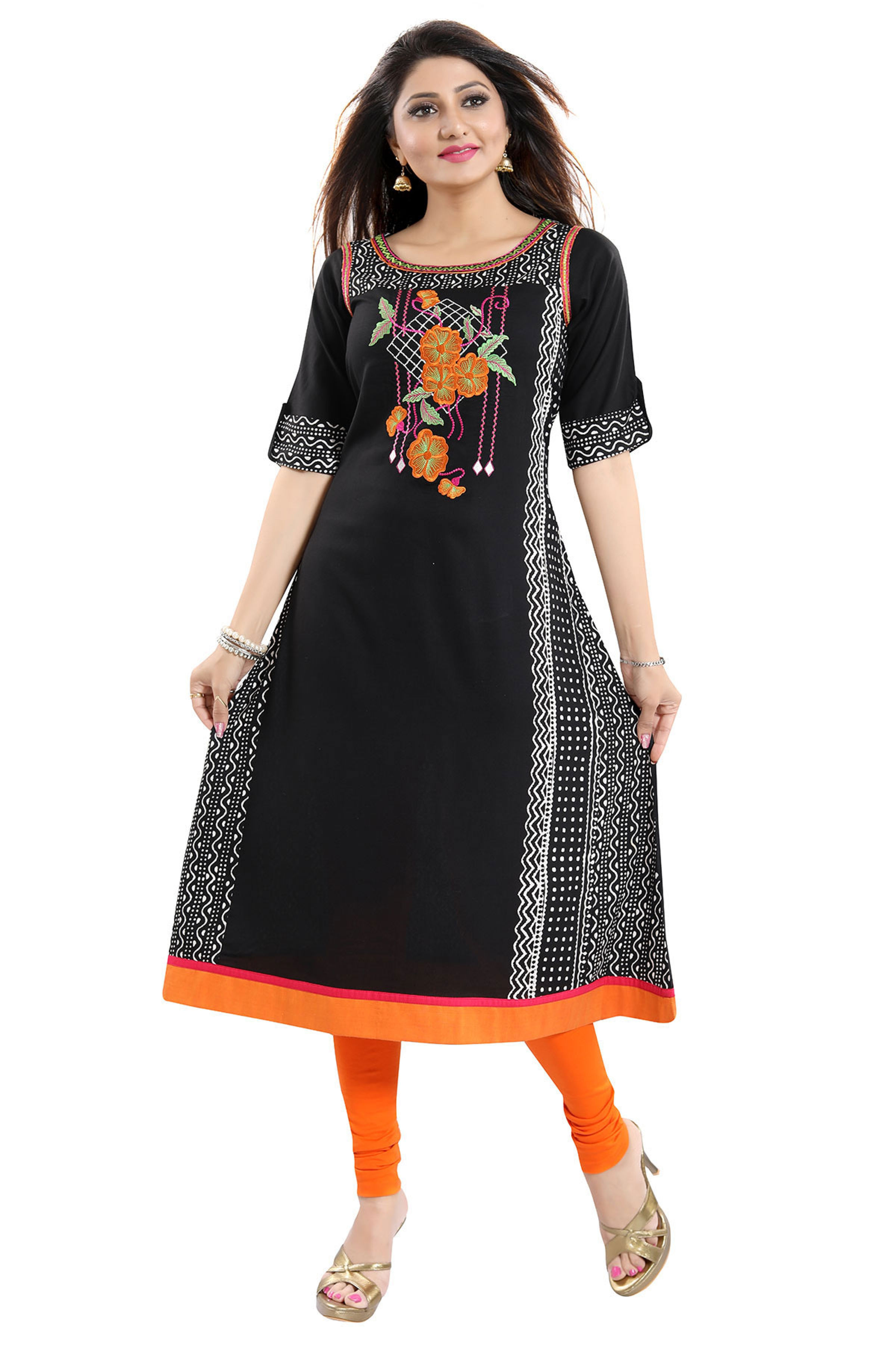 Embroidered Black Printed Designer Kurti