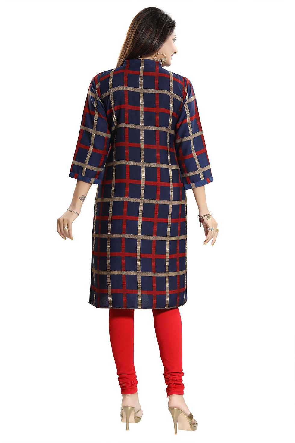 Thumbnail: Navy Blue Checkered Long Tunic Top