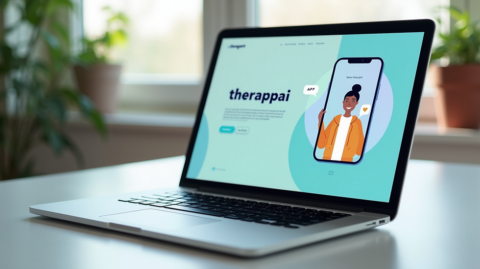 High angle view of a laptop on a desk with a mental health app open