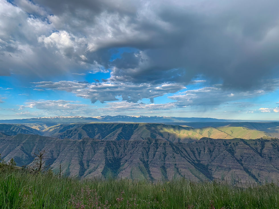 Photo looking across the Imnaha Canyon with rain squalls