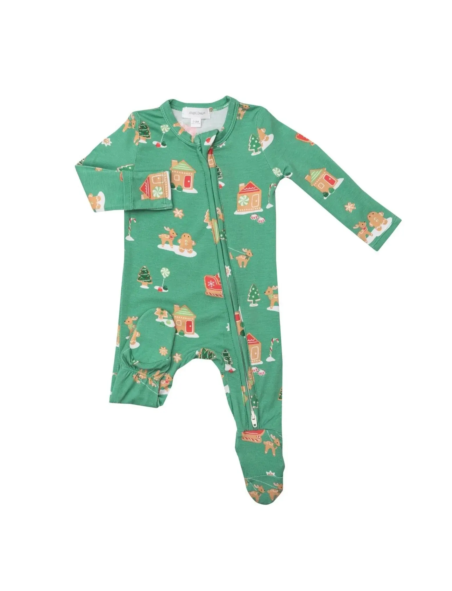 Gingerbread Sleigh Green 2 Way Zipper Footie