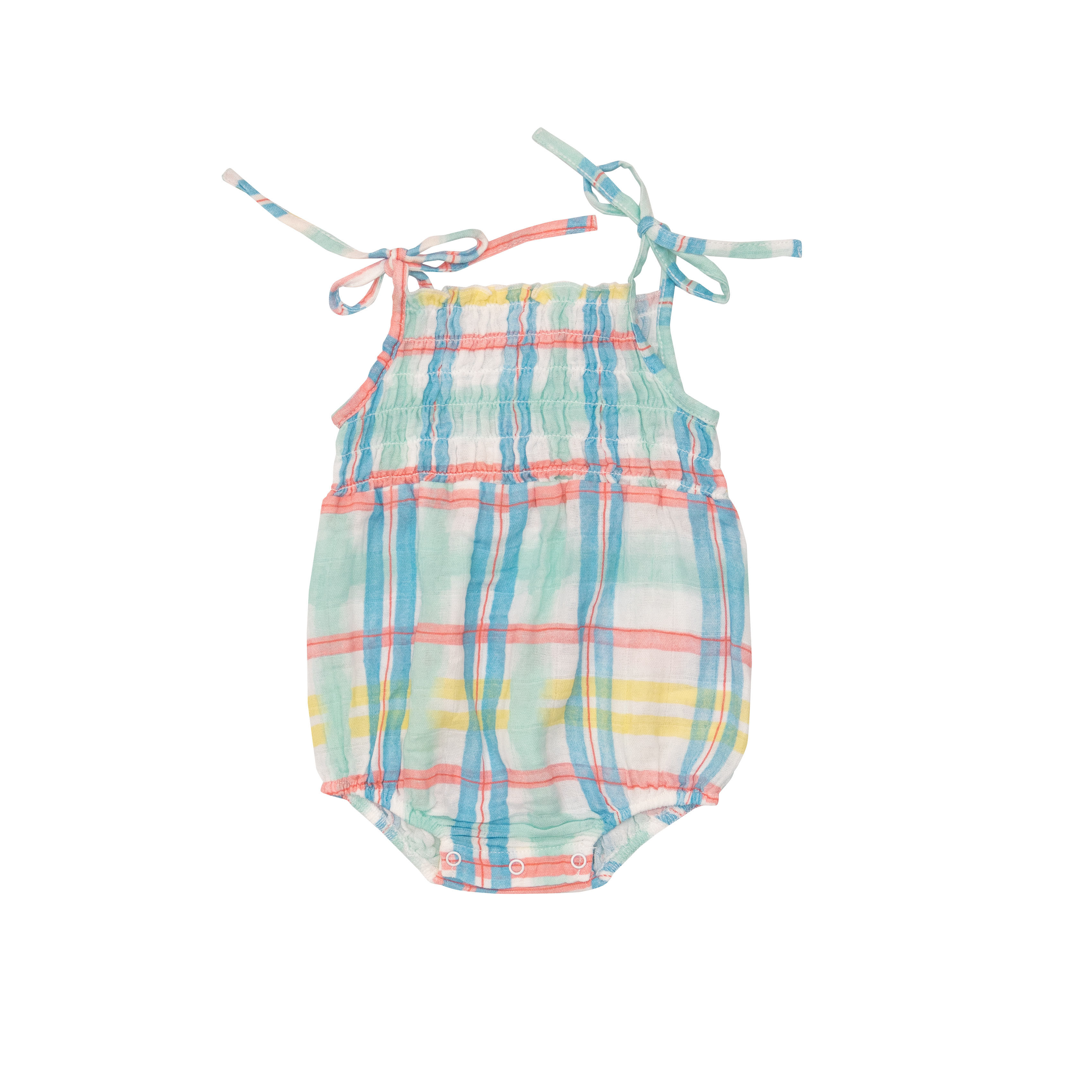 Beach Plaid Tie Strap Smocked Bubble