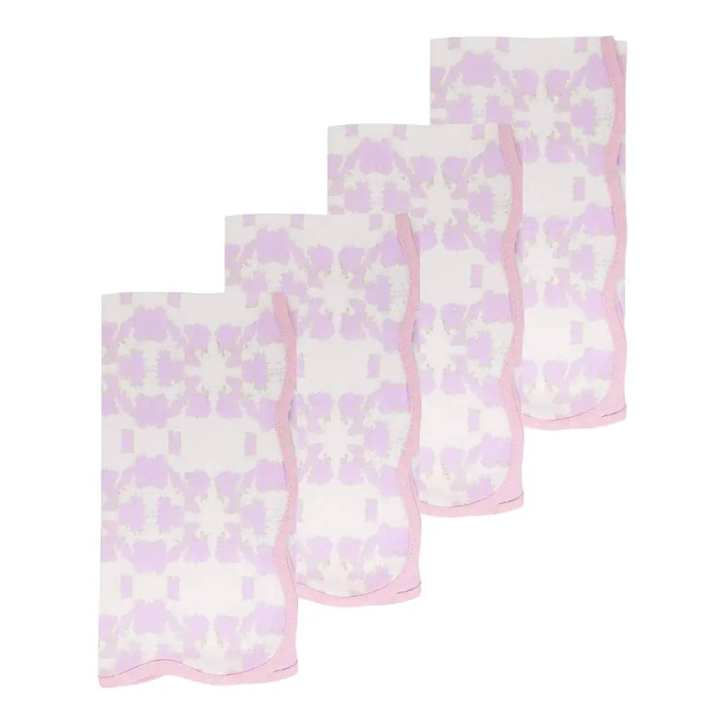 S/4 Mosaic Lavender Scalloped Dinner Napkins