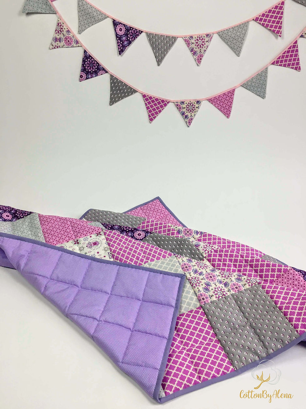 Thumbnail: Lilac Set (Baby Blanket, Pillow-owl, and textile Flags)