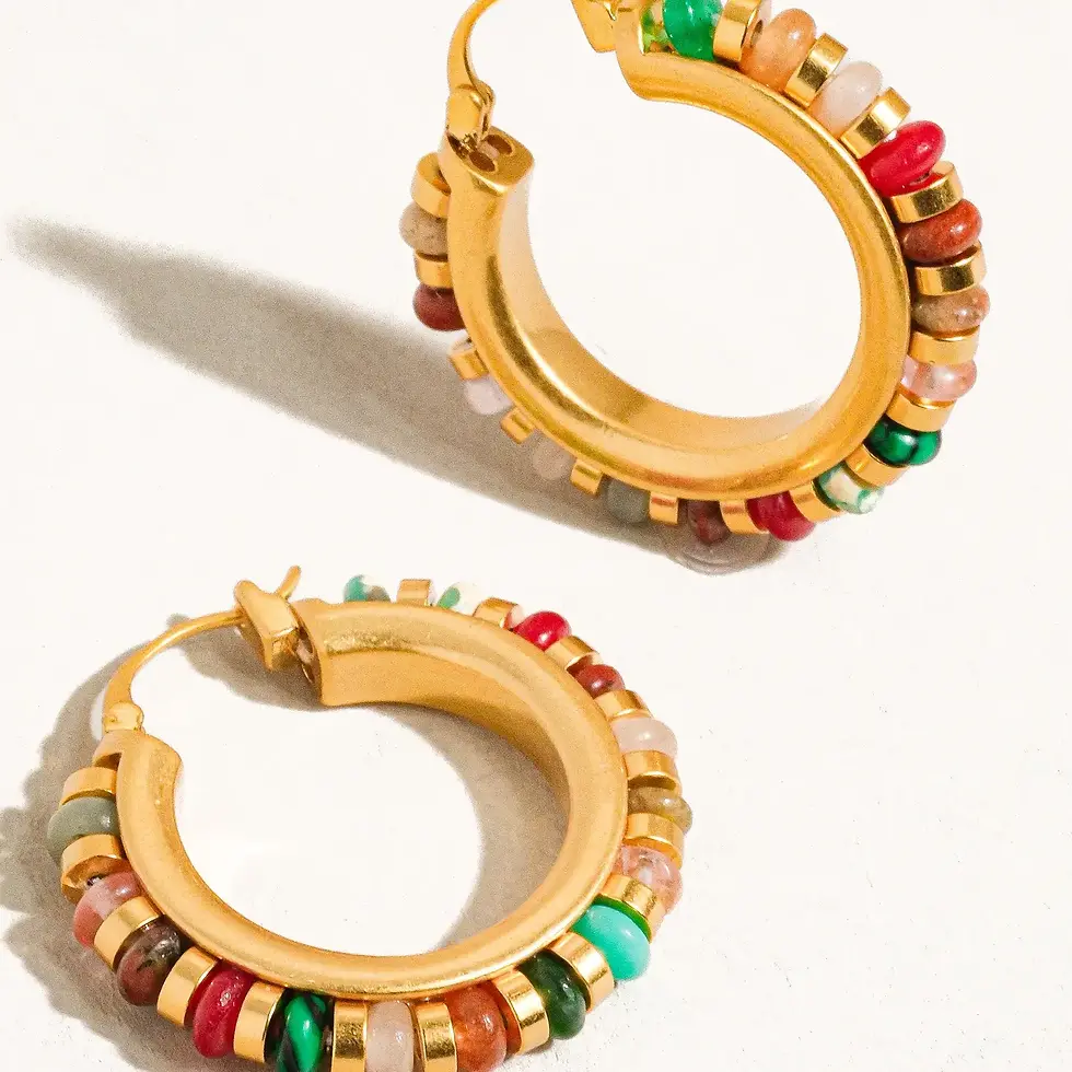 Thumbnail: Capri 18K Gold Color Beaded Resort Hoop Earring