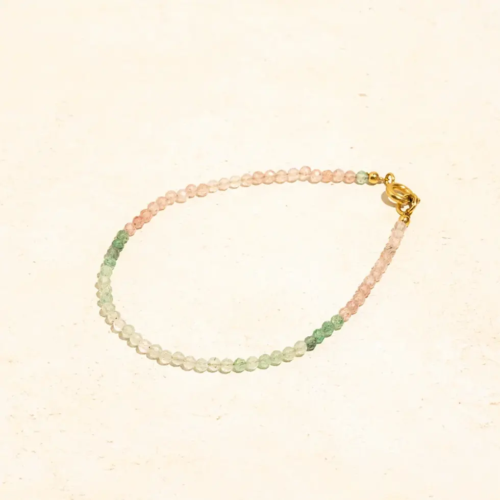 Ombré Strawberry Quartz and Green Aventurine  Bracelets - 14K Vermeil