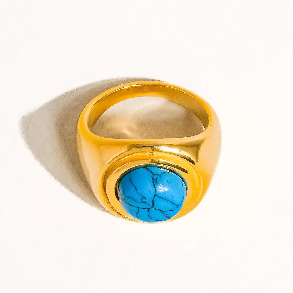 Thumbnail: Simone 18K Gold Non-Tarnish Turquoise Stone Ring