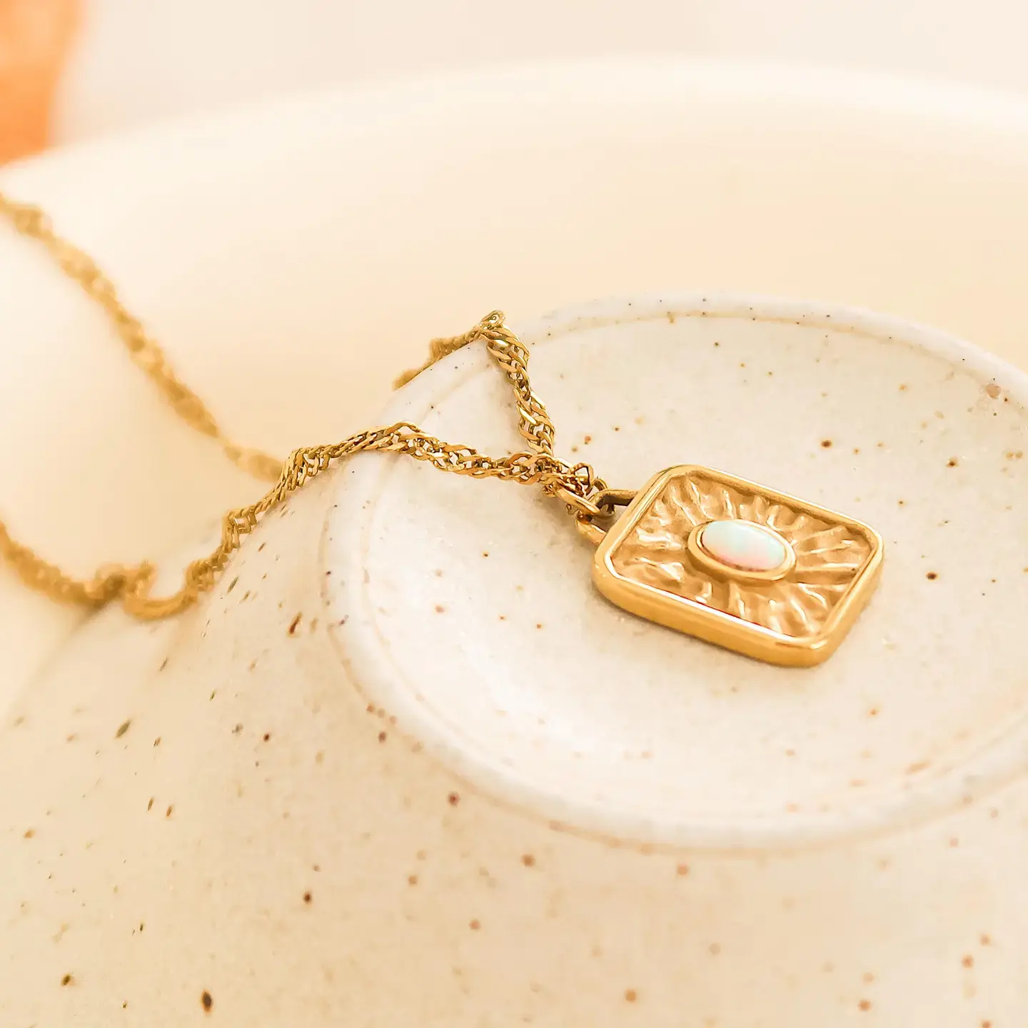 Elaine 18K Non-Tarnish Rectangle Stone Sun Necklace