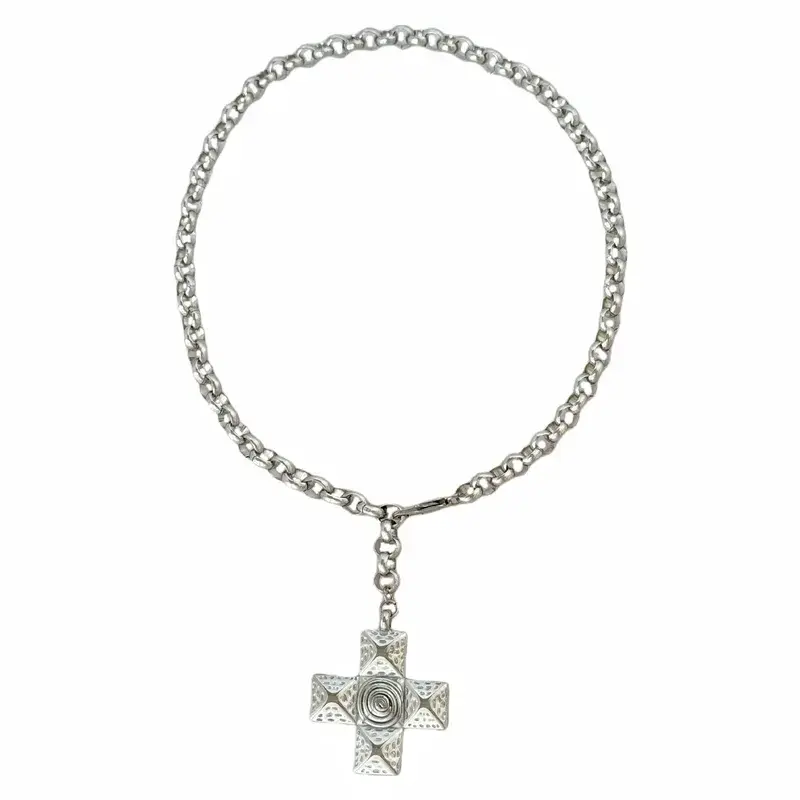 Thumbnail: Chunky Cross Pendant Necklace – Silver or Gold