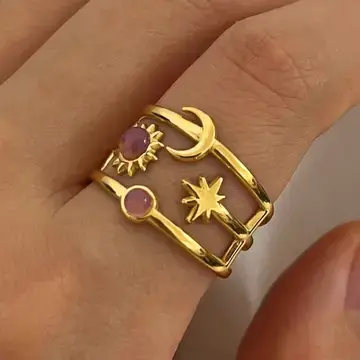 Moon & Star Adjustable Ring – Gold Plated Stainless Steel
