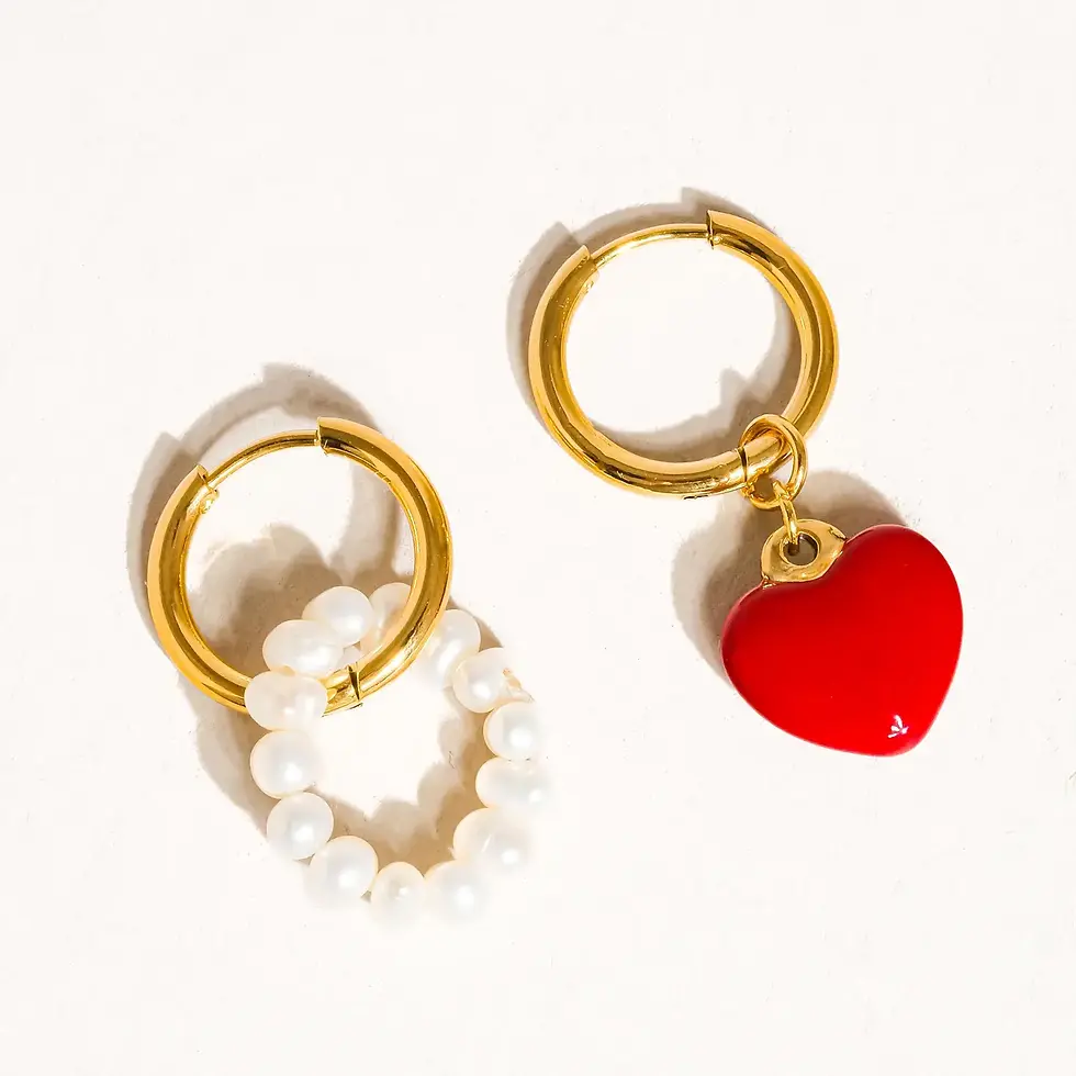 Thumbnail: Euphrasie 18K Gold Non-Tarnish Mismatch Heart Pearl Earring
