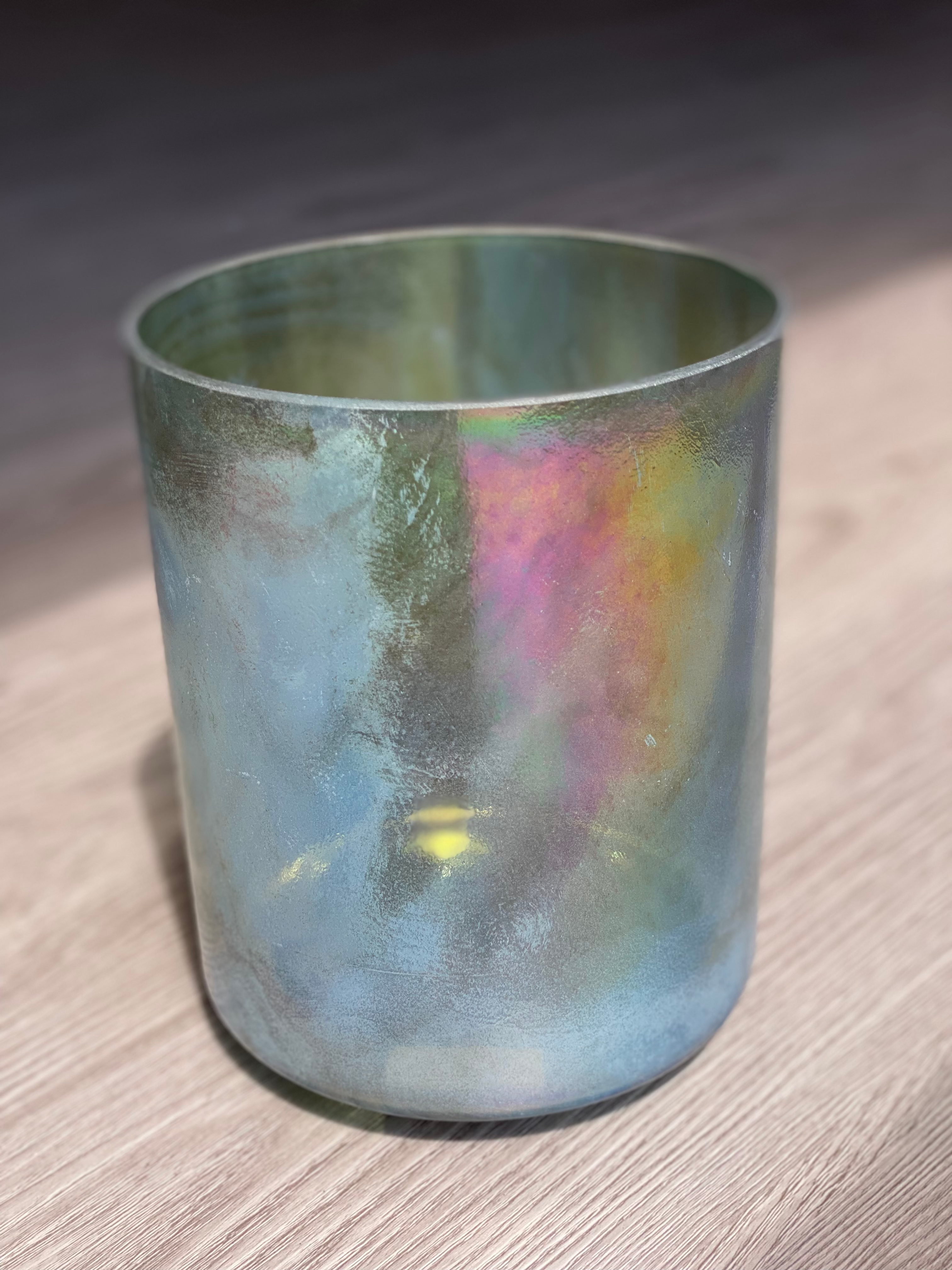 6” G+10 Chrysoprase, Platinum, Aqua Aura Gold (inside)