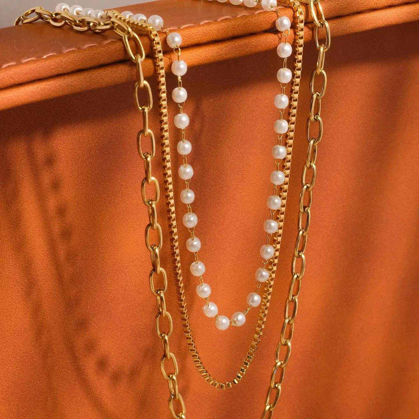 Cadeaux 18K Gold Non-Tarnish Stacked Pearl Chain Necklace