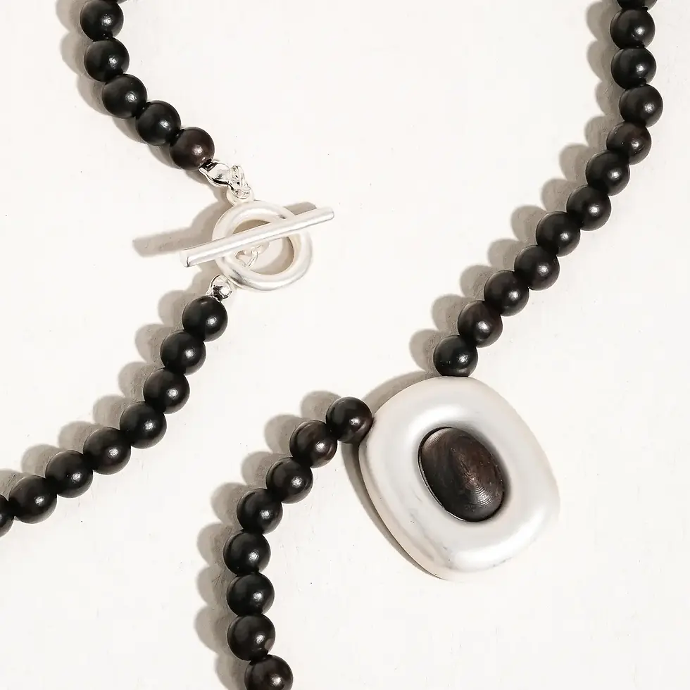 Dinah Black Wood Pendant Beaded Necklace