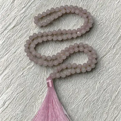 Rose Quartz Mala – Pink Silk Thread & Tassel