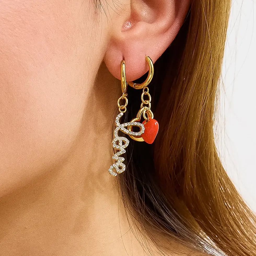 Thumbnail: Harbor 18K Gold Non-Tarnish Mismatch Love and Heart Earring
