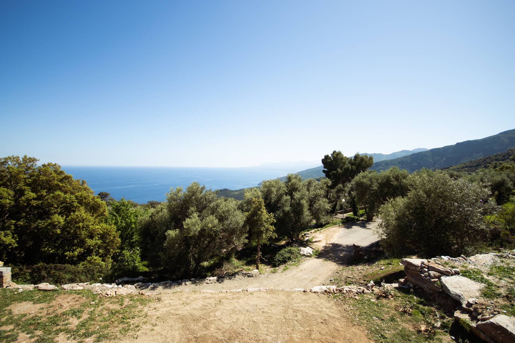 Vue panoramique sur le maquis et la mer depuis la maison
