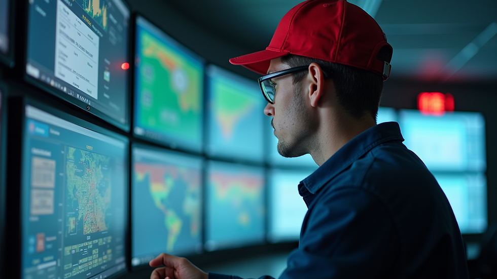 Close-up view of a fire alarm monitoring technician working at a control center