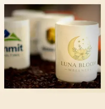 Custom branded mug for Room2Work member business