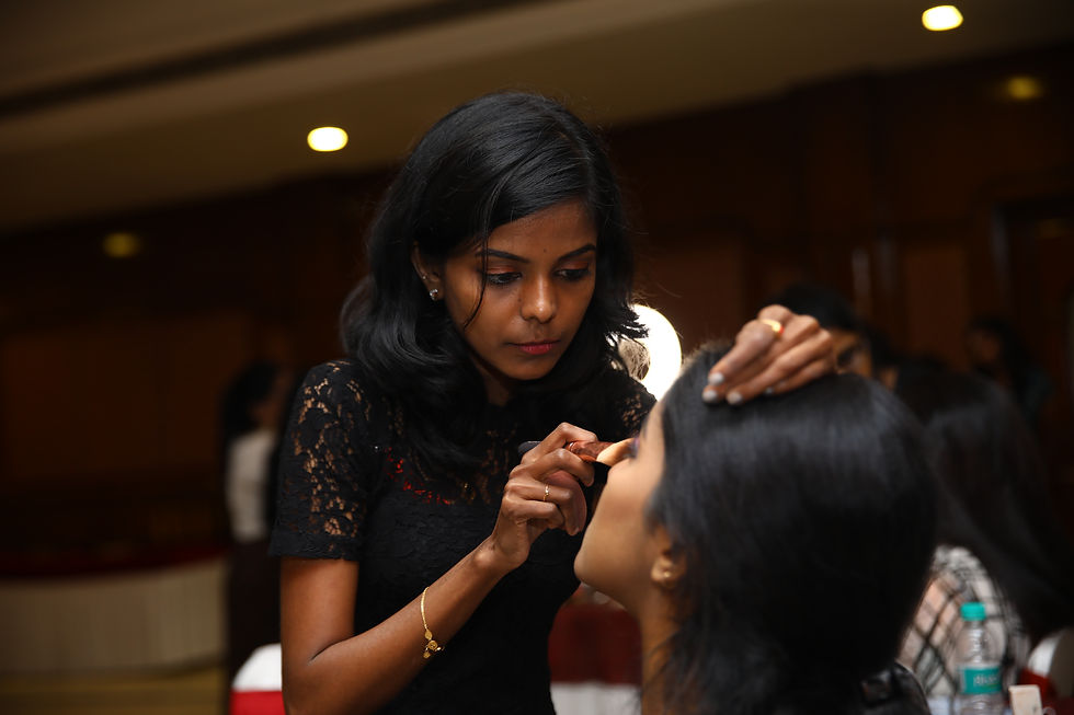 Makeup student showcasing their portfolio with a stunning celebrity-inspired look created in Jeevitha Makeup Artistry’s cours